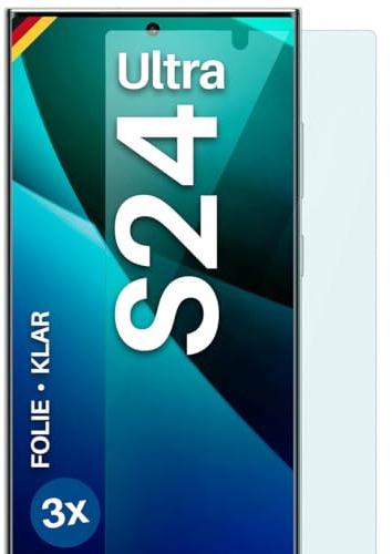 moex für Samsung Galaxy S24 Ultra Schutzfolie Displayschutz Folie Ultra-klar HD 0,2 mm kompatibel mit jeder Hülle, Anbringen ohne Blasen, Handyfolie Extra Kratzfest, FlexProtect 3 Stück