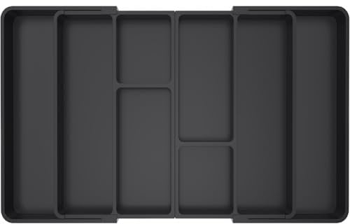 Lifewit Grand Range Couverts pour Tiroir, Rangement Couvert Extensible de 54.1 jusqu'à 91,4 cm de Large, Organisateur Cuisine en Plastique pour Couverts, Cuillères, Fourchettes, Couteaux, Noir
