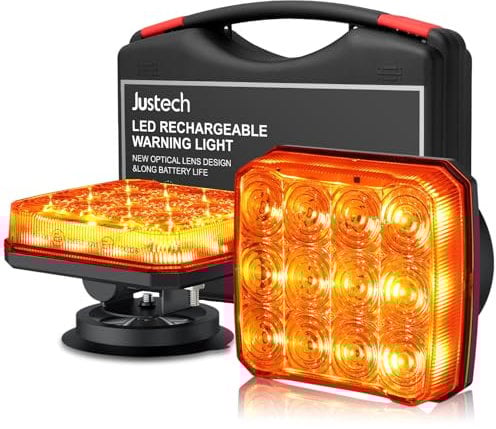 Justech 2PCS Luces Estroboscópicas Coche Magnético,12V/24V Luces de Emergencia Recargables con Cable de Carga,Impermeable IP65,18 Modos de Flash para Señalar un Vehículo Averiado