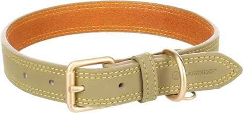 Flamingo Halsband für Hund Virginia grün L 43-53cm 25mm - Mit einem Ring für ID-Anhänger - Genäht für extra Stärke
