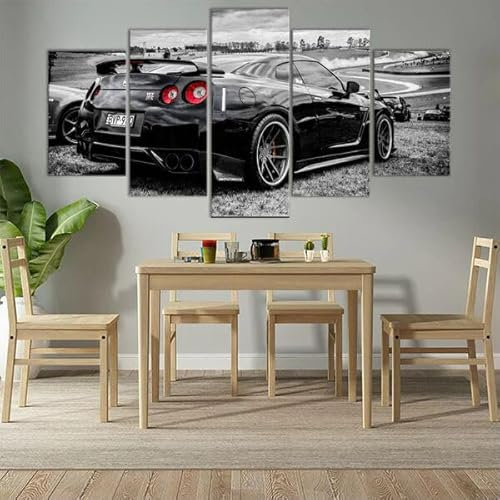 FatAco 5 Paneele Leinwand mit Rahmen Nissa GTR Bild Kunstdruck Leinwand Gemälde Wandmalerei Home Office Wohnzimmer Schlafzimmer Dekoration Ready to Hang