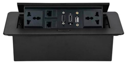 Prise de bureau multimédia pop-up, prise universelle intégrée cachée avec interface VGA, port réseau, interface HDMI et port B,Black