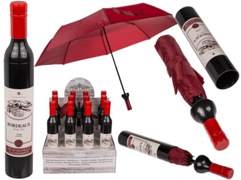 LND Gifts Wine Bottle Umbrella, Ladies Gifts For Mum Ladies Umbrella, Mens Folding Umbrella, Strong And Compact With 3 Designs To Collect, One Supplied