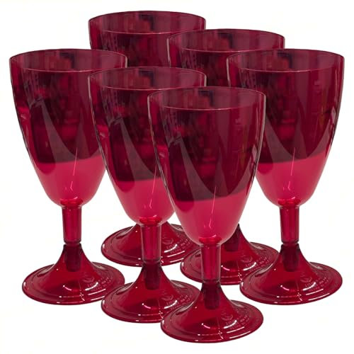 Sicignano | Set 6 Calici Flute 20 cl in Plastica Rossa, Trasparente, Impilabili, Lavabili in Lavastoviglie – Design elegante, Salvaspazio, Riutilizzabili – Perfetti per Feste Cene Eventi