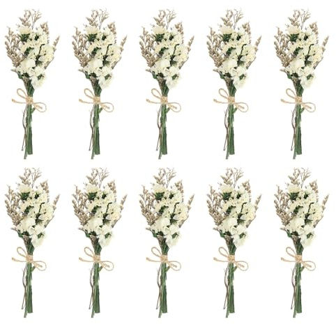 PATIKIL 10 Pzas de Nomeolvides Natural Mini Ramo de Flores Secas Blanco | Decoración de Flor Boho Planta Floral, con Tallo, para Manualidades DIY Accesorios de Foto Regalo Decoración de Boda