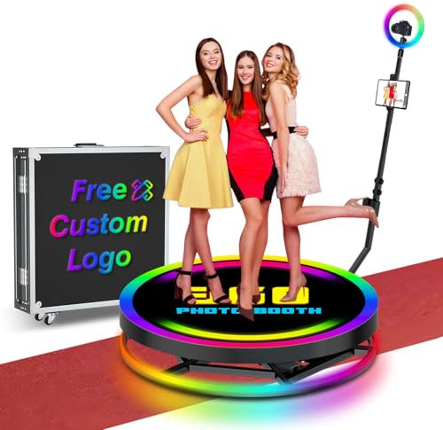 360 Photo Booth Machine 80cm/31.6“ with Flight Case, APP Remote Control 360 Photo Booth RBG Light and Rotating with Free Logo Customization, Automatic Spin 360 Camera Booth for 1-4 People