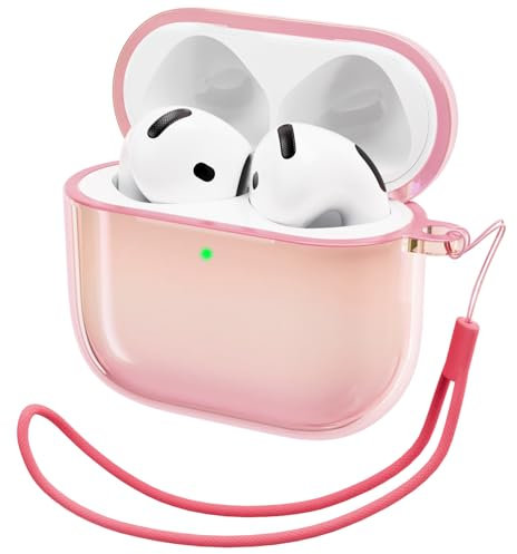 ORNARTO für AirPods 4 Hülle 2024 mit glitzerndem Rosa, halb-transparente AirPods 4 Case mit Lanyard, Schutzhülle AirPods Hülle Generation 4 - Leuchtend Rosa