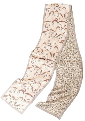 Prettystern Herren Damen 2-lagig schmal SeidenSchal Krawatten-Schal Halstuch für Frühling Sommer Blumen Grau Beige DS23