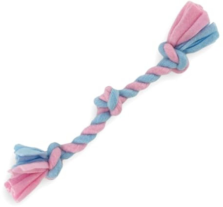 HugglePets Skye & Murphy Fleece 3 Knot Bone Rope Dog Toy | Pastel Blue & Pink | Handcrafted Super Soft Tugger | Perfect for Pups | Gentle on Teeth for Cleaning | Massages Gums Whilst Chewing | 25cm