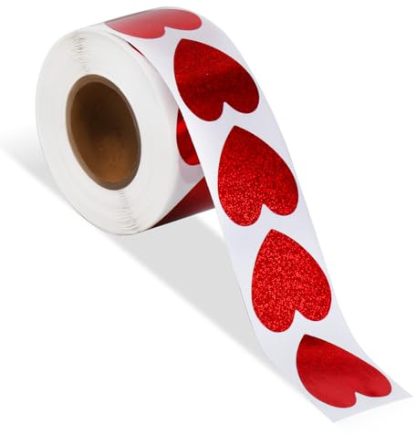 500 Stück Rot Herz Klebepunkte, Glitzer Herz Sticker Rolle, Herzen Rot Selbstklebend Aufkleber Belohnungssticker Shining Stickers Herzen Aufkleber Stickers Liebe für Kinder Geburtstagsfeier Hochzeit