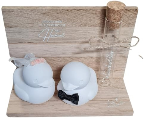 Hochzeitsgeschenk für das Brautpaar | Geldgeschenk Hochzeit | Ente | Gummiente (Rosa Trockenblumen am Schleier)