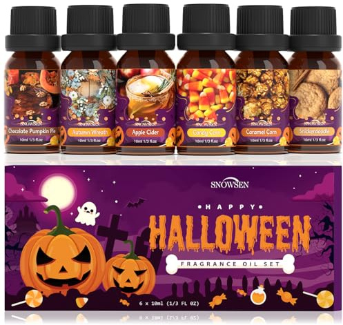 SNOWSEN Halloween Essential Oil Set, Autumn Diffuser Oil for Candle& Soap Making, Candy Corn, Chocolate Pumpkin Pie, Autumn Wreath, Apple Cider, Caramel Corn, Snickerdoodle Aromatherapy Oil