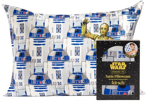 Kitsch x Star Wars R2-D2 & C-3PO Satin Pillowcase | Satin Pillowcase with Zipper, Better Than Silk Pillowcase | Frizz-Reducing Pillow Case for Hair & Skin Care, Cooling & Breathable - Standard