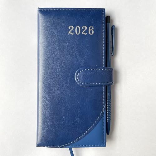 Taschenkalender 2026, Wochenplaner Timer Kalender, Farbe: Blau, 8x16cm, mit Kugelschreiber