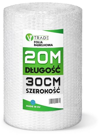 V1 TRADE Luftpolsterfolie Rolle – Noppenfolie 30 cm x 20 m – Bubble Wrap | Verpackungsmaterial zum Polstern und Schützen zerbrechlicher Waren bei Versand, Lagerung, Haushalt und Umzug.
