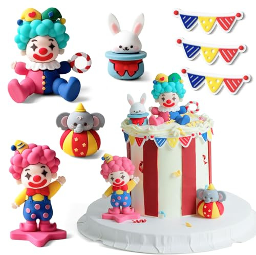 YushengTai Zirkus Kuchen Dekoration, Zirkus Geburtstag Dekorationen, Tiere Tortendeko, für Karneval Geburtstag Baby Dusche Party Supplies Dekoration