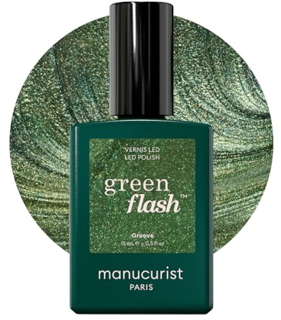 Manucurist Green Flash Groove Pearly Green LED Gel Nail Polish | LED gel polish and semi-permanent nail varnish, UV nail lamp compatible. 12-free, bio-sourced, vegan, Made in France, 15 ml