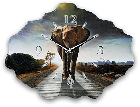 Kreative Feder Designer-Wanduhr aus Stein (Keramik) mit flüsterleisem Uhrwerk (Elefant, leises Funkuhrwerk)