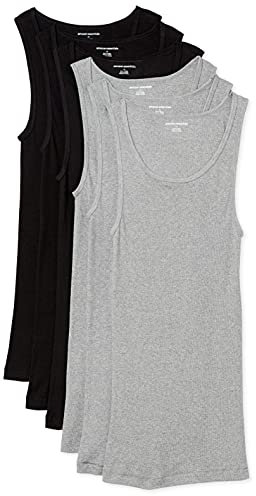 Amazon Essentials Men's Lightweight Tank Undershirts, Pack of 6, Black/Grey Heather, S