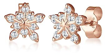 Elli Ohrringe Damen Schneeflocken Motiv Verspielt mit Zirkonia aus 925 Sterling Silber rosé vergoldet