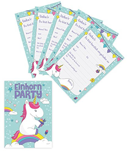 Oblique Unique® Einladungskarten - Einhorn Party - 6-er Kartenset UNICORN - Einladungskarten für Kindergeburtstag