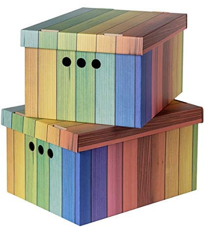 SOFTILLO Pack of 2 Decorative Storage Boxes With Lids Home Office Bedroom Wardrobe Box Organiser Archive Box with Lid Multi-Use General Storage Archive Box with Lid Stylish Set XLarge Rainbow