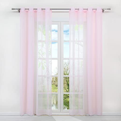 HongYa 1er-Pack Uni Voile Gardine Transparenter Vorhang Schal mit Ösen H/B 175/140 cm Rosa