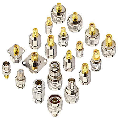 20 Type RF Coaxial Adapter Connector Kit Cover N to SMA Connector SMA to BNC/TNC/F Connector for SDR Antenna Amateur Ham Radio Baofeng Telecom CCTV Microwave FM Broadcast