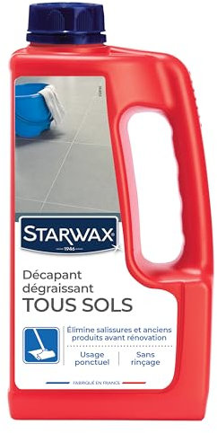 STARWAX - Décapant Sans Rinçage pour Sols Intérieurs - Carrelages, Sols PVC, Parquets Vitrifiés et Sols Stratifiés - Remet un Sol à Nu Avant Rénovation - Fabriqué en France -1L - 80m²