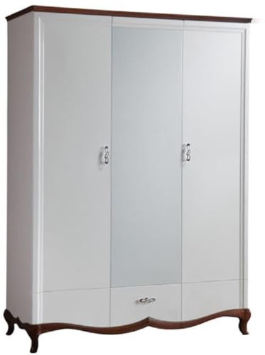 Casa Padrino Luxus Art Deco Schlafzimmerschrank Weiß/Dunkelbraun 164,2 x 62,5 x H. 209,5 cm - Kleiderschrank mit Spiegel 2 Türen und Schublade - Schlafzimmermöbel