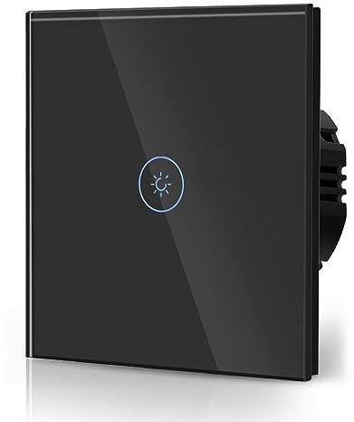 BSEED Dimmer Light Switch,Glass Touch Panel,LED Lights,No Neutral Wire Required,1 Gang 2 Way,86mm Black