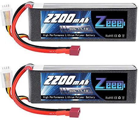 Zeee 3S Lipo Akku 11,1V 50C 2200mAh RC Batterie mit T Stecker für RC Auto Truck Flugzeug Heilikopter Boot RC Hobby (2 Packungen)