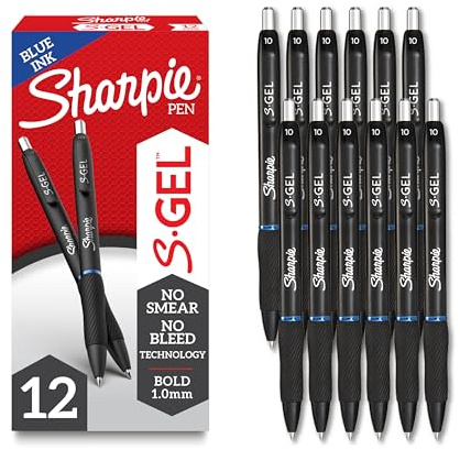 Sharpie S-Gel Gel Pens, Black Barrel, Bold Point (1.0mm), Blue Ink, 12 Count - Home, Office, School, Journaling, Writing, Note-Taking, Teacher Supplies