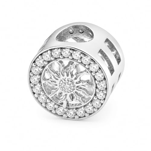 TALISMAN JEWELLERY Charm aus 925er-Sterlingsilber, für Schlangenketten, Motiv: Eguzkilore, Baskische Blume, 10 mm, ohne Armband, Metall, Zirkonia