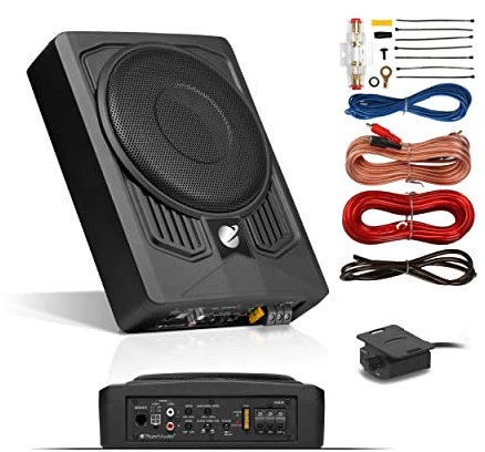 Planet Audio P8AWK Low Profile 8 Inch Under Seat Powered Car Subwoofer - 800 High Output, Built-in Amplifier, for Truck, Boxes and Enclosures, Remote Subwoofer Control