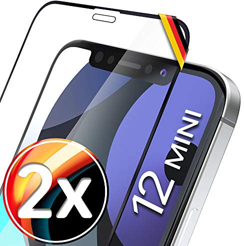 UTECTION 2X Full Screen Schutzglas für iPhone 12 Mini | Perfekte Passform vom Deutschen Anbieter | Kinderleichte Anbringung > Keine Blasenbildung, ultimative Glashärte für Langzeitschutz