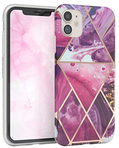 EAZY CASE Handyhülle Silikon mit Kameraschutz kompatibel mit iPhone 11, im Marmor Design, Marmor Motiv Hülle, Ultra dünn, Slimcover, Silikonhülle, Backcover, Beere