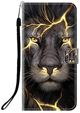 Sunrive Kompatibel mit LG Q6 Hülle,Magnetisch Schaltfläche Ledertasche Schutzhülle Etui Leder Case Handyhülle Tasche Schalen Lederhülle MEHRWEG(Q Löwe)