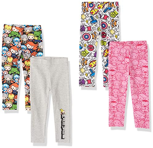 Amazon Essentials Disney | Marvel | Star Wars | Frozen | Princess Leggings Bambine e ragazze, Pacco da 4, Marvel Captain America, 4 anni