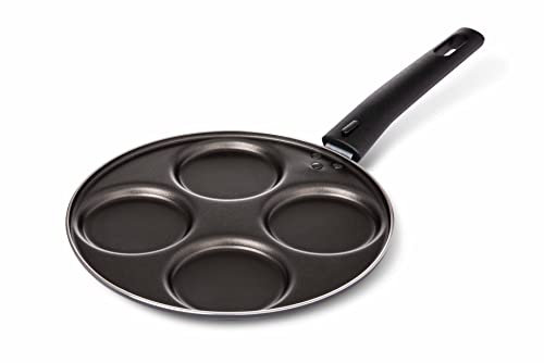TVS PANCAKE Padella antiaderente 4 posti per pancake in Alluminio Ø23cm, Manico removibile, Nera