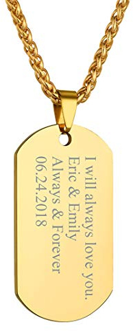 Collier Homme Plaque Militaire Personnalisé Gravé Pendentif Identité Personnalisable Médaillon Homme Chaine Prénom Spiga 55cm Inoxydable Dog Tag Or Bijoux Cadeau Noël Valentin Fête Mères Pères
