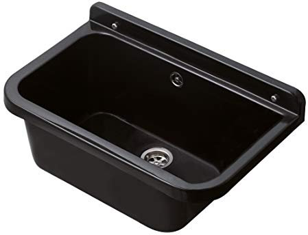 ADGO Fregadero Industrial con Cámara Grande, para Garaje, Lavandería, Taller, Sifón, Juego de Montaje, Resistente a la Intemperie, Fregadero de una Cámara (55 x 34 x 21 cm, Negro)