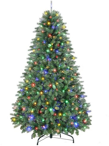 SHareconn 120 cm Arbol de Navidad Artificial con Luces Led, con 414 PE y PVC Puntas de Rama, con 170 Luces Blancas Cálidas & Multicolores y 8 Modos de luz, Soporte de Metal Plegable, Montaje Rápido