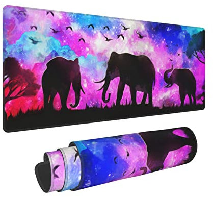 Abstract Elephant Forest Landscape Mouse Pad Extended Large Gaming Mouse Pad XL Oversized Desk Pad Stitched Edges Non-Slip Mat 31.5 X 11.8 Inch