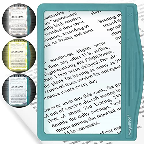 MagniPros 3X Large Ultra Bright LED Page Magnifier with 24 Anti-Glare & Dimmable LEDs (3 Lighting Modes to Relieve Eye Strain)Ideal for Reading Small Fonts & Low Vision Seniors with Aging Eyes (1820)