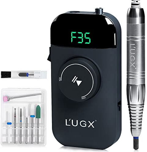 L'UGX Professional Nail Drill, 35000RPM Brushless Rechargeable Cordless Nail Drill Machine, Portable Electrical File for Acrylic, Gel, Manicure Pedicure, Perfect for Home and Salon Use