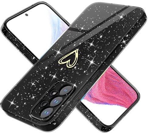 Yichxu Handyhülle für Samsung Galaxy A53 5G Hülle Glitzer Herz Love Silikon TPU Stoßfeste Schutz Bumper Case Cover Glänzend Ultra Dünn Kratzfeste Schutzhülle für Samsung A53 5G, Schwarz