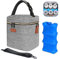 Mancro Breastmilk Cooler Bag Fits 6 Baby Bottles with Ice Pack & Shoulder Strap, Small Insulated Lunch Bag for Daycare Nursing Mom Travel Picnic Fruits Drinks, Grey