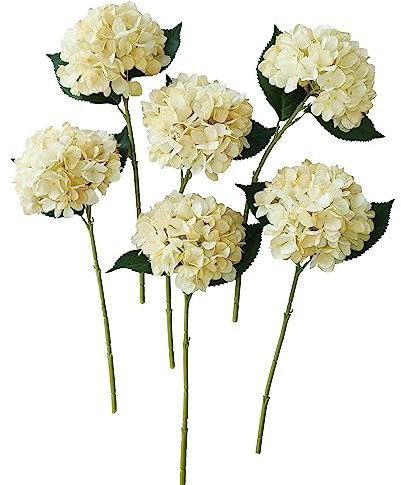 Hydrangea Artificial Flowers,6 Pcs Faux Hydrangea Flowers,Artificial Hydrangeas Flowers with Stems,Fake Hydrangeas,Silk Hydrangeas Flowers with Stems for Home Decor (6, Champagne)