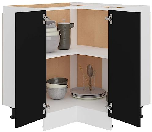 homiuse Eckunterschrank Schwarz 75,5x75,5x80,5 cm Holz Küchenschrank Eckschrank Vorratsschrank Küchenunterschrank Aufbewahrungsschrank Küchenschränke Eckkommode Zwei Regal Ohne Arbeitstisch